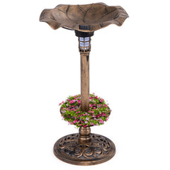 Standing Pedestal Birdbath and Feeder Combo with Lotus Leaf Bowl