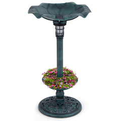 Standing Pedestal Birdbath and Feeder Combo with Lotus Leaf Bowl