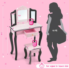 Kid Vanity Set with Tri-Folding Mirror and Leopard Print