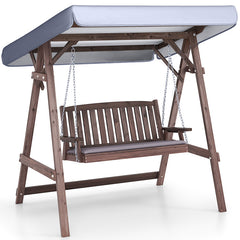 2-Person Porch Swing with Fir Wood Stand and Tilt Canopy