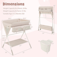 Portable Baby Changing Table with 3-Level Adjustable Height In Beige