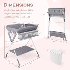 Portable Baby Changing Table with 3-Level Adjustable Height In Gray