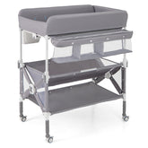 Portable Baby Changing Table with Wheels and Large Storage Rack In Gray