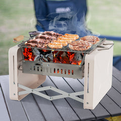 Folding Charcoal BBQ Grill with Dishwasher-safe Grill Grids and Charcoal Box