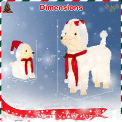 Pre-lit Mama and Baby Poodle Dogs with 60 Warm White LED Lights