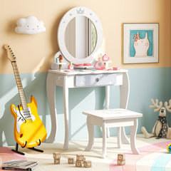 Kids 2-in-1 Princess Makeup Table and Chair Set with Removable Mirror