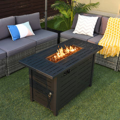 42 Inch 60,000 BTU Rectangular Propane Fire Pit Table with Waterproof Cover