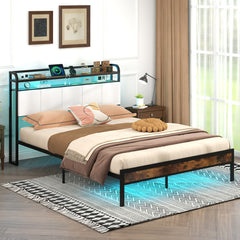 Twin/Full/Queen/King Size Bed Frame with LED Light and Charging Station