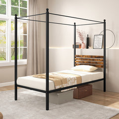 Queen Size Canopy Bed Frame with Under Bed Storage