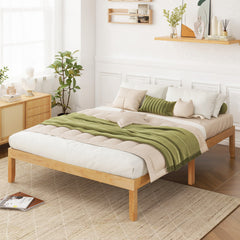Queen Size Wood Bed Frame with Wooden Slats Support and Rubber Wood Legs
