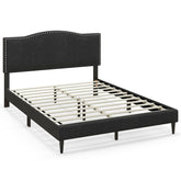 Queen Size Upholstered Bed Frame with Nailhead Trim Headboard