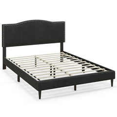 Queen Size Upholstered Bed Frame with Nailhead Trim Headboard
