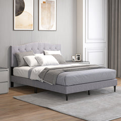 Queen Size Upholstered Platform Bed with Button Tufted Headboard
