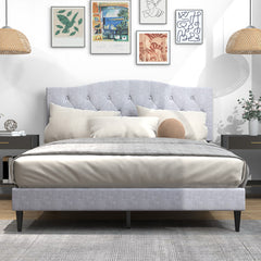 Queen Size Upholstered Platform Bed with Button Tufted Headboard
