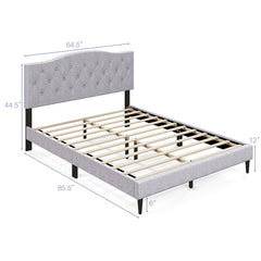 Queen Size Upholstered Platform Bed with Button Tufted Headboard
