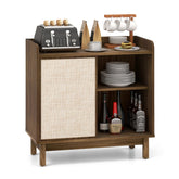 Rattan Buffet Sideboard Mid Century Floor Storage Cabinet with Sliding Door and Adjustable Shelves