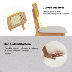 Rattan Dining Chair Set of 2 with Can Back and Rubber Wood Frame