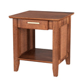 Rattan Nightstand End Table with Drawer and Storage Shelf