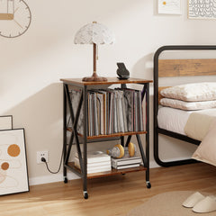 Mid-Century Record Player Stand with Built-in Charging Station