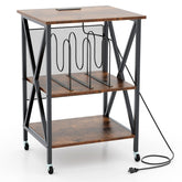 Mid-Century Record Player Stand with Built-in Charging Station