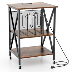 Mid-Century Record Player Stand with Built-in Charging Station