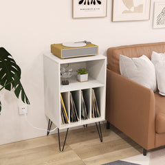 Record Player Stand with Charging Station for Living Room Bedroom