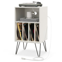 Record Player Stand with Charging Station for Living Room Bedroom