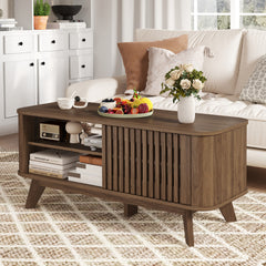 Rectangular Coffee Table with Storage and Adjustable Shelves