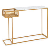 Rectangular White Faux Marble Console Table with Storage