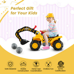 Ride on Push Car Bulldozer Digger Toy with Safety Helmet and Working Shovel