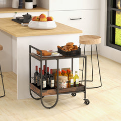 Rolling Buffet Serving Cart with Removable Metal Wire Wine Rack
