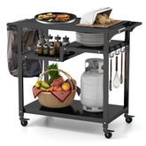 Rolling Grill Cart 3-Shelf BBQ Cart with Hooks and Side Handle