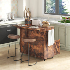 Rolling Kitchen Island Cart with Drop Leaf and Wine Rack