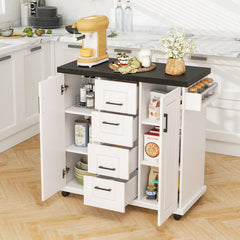 Rolling Kitchen Island Cart on Wheels with Storage Cabinets