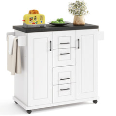 Rolling Kitchen Island Cart on Wheels with Storage Cabinets