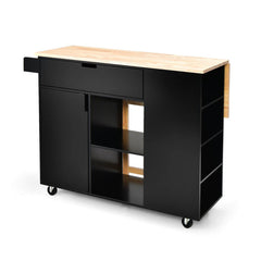 Drop-Leaf Kitchen Island Cart with Rubber Wood Top