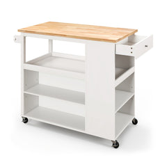 Kitchen Island Trolley Cart on Wheels with Storage Open Shelves and Drawer