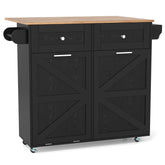 Rolling Kitchen Island with Trash Can Cabinet and Rubber Universal Wheels