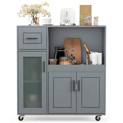Rolling Kitchen Island with Wheels Drawer and Glass Door Cabinet