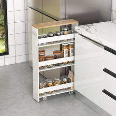 Narrow Mobile Serving Cart with Open Shelves for Kitchen Bathroom Living Room
