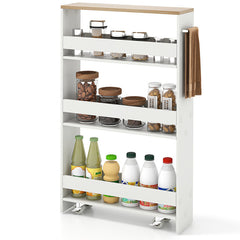 Narrow Mobile Serving Cart with Open Shelves for Kitchen Bathroom Living Room