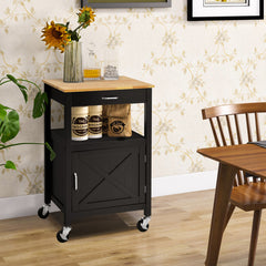 Rolling Kitchen Island Cart with Drawer and Side Hooks