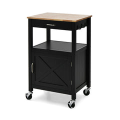 Rolling Kitchen Island Cart with Drawer and Side Hooks