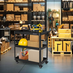 3-Tier Rolling Tool Cart with Spacious Shelves, 4 Universal Wheels and 2 Brakes