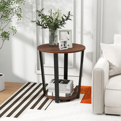 Round End Table with Open Shelf and Metal Frame