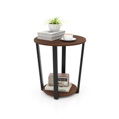 Round End Table with Open Shelf and Metal Frame