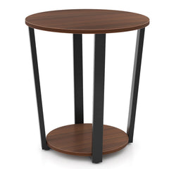 Round End Table with Open Shelf and Metal Frame