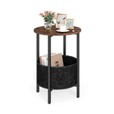 Round End Table 2-Tier Side Table with Removable Fabric Basket and Metal Frame