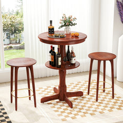 2-Tier Round High Top Bar Table with Storage Shelf and Pedestal Base
