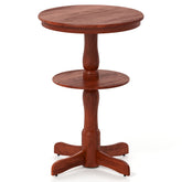 2-Tier Round High Top Bar Table with Storage Shelf and Pedestal Base